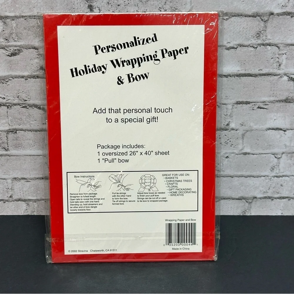 Holiday Red Christmas Wrapping Paper & Pull Bow Personalized MORGAN Stravina NOS